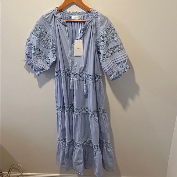 MAYE Lotus Midi Dress Sky Blue Size Medium, NWT - Picture 2 of 13